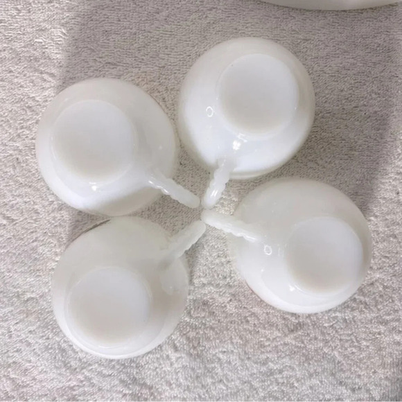 Vintage Federal Milk  Glass Autumn Blossom Tea Cups W Luncheon Plate Sets x4 - Picture 9 of 12